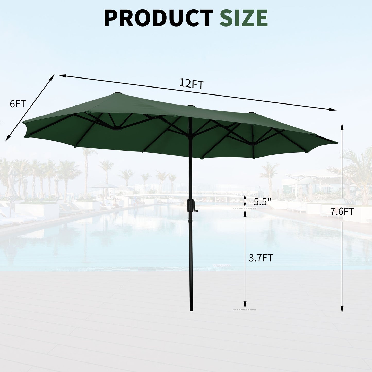 Autlaycil 13ft Patio Umbrella with Crank System and Sturdy Ribs, Sun Protection for Garden, Deck, Poolside, Outdoor - Green