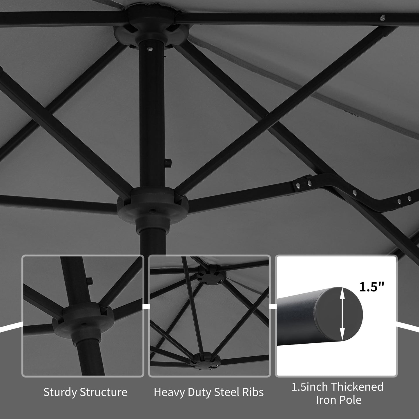Autlaycil 13ft Patio Umbrella with Crank System and Sturdy Ribs, Sun Protection for Garden, Deck, Poolside, Outdoor - Gray