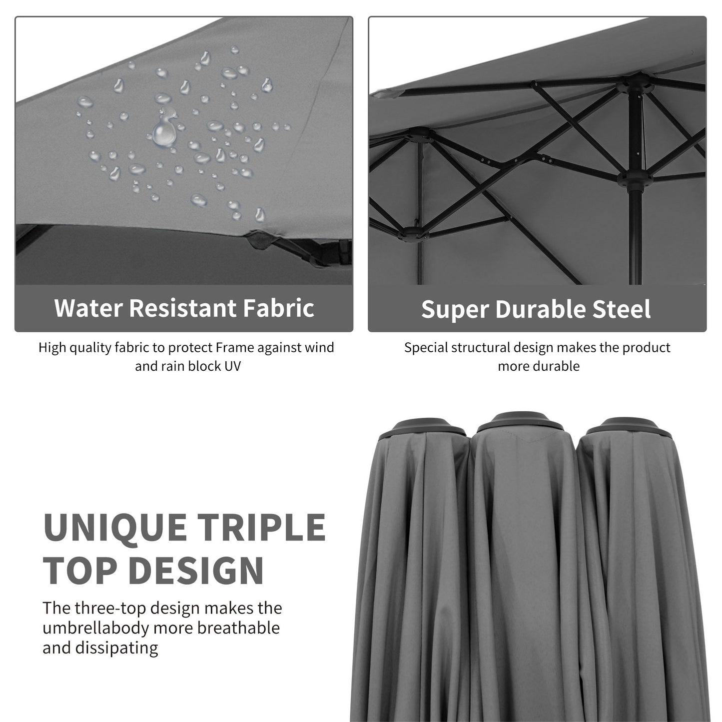 Autlaycil 13ft Patio Umbrella with Crank System and Sturdy Ribs, Sun Protection for Garden, Deck, Poolside, Outdoor - Gray