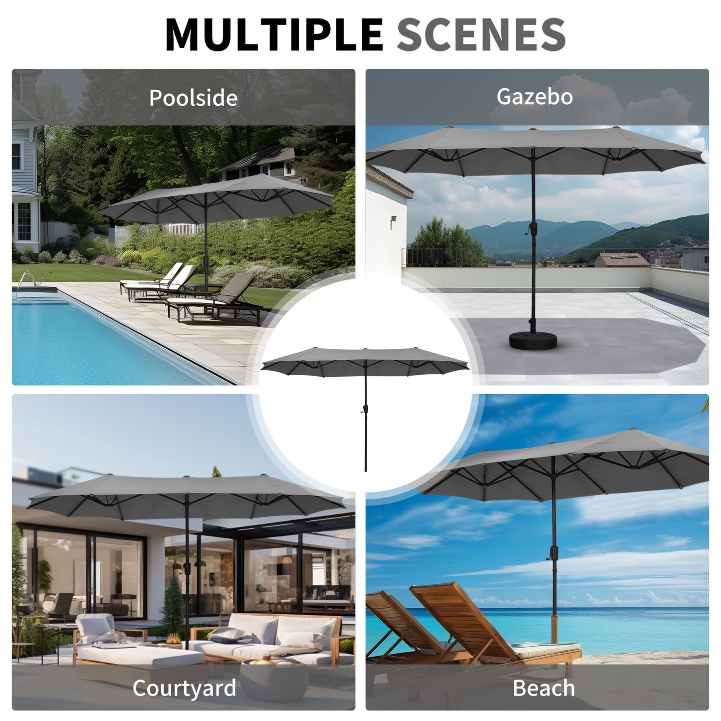 Autlaycil 13ft Patio Umbrella with Crank System and Sturdy Ribs, Sun Protection for Garden, Deck, Poolside, Outdoor - Gray