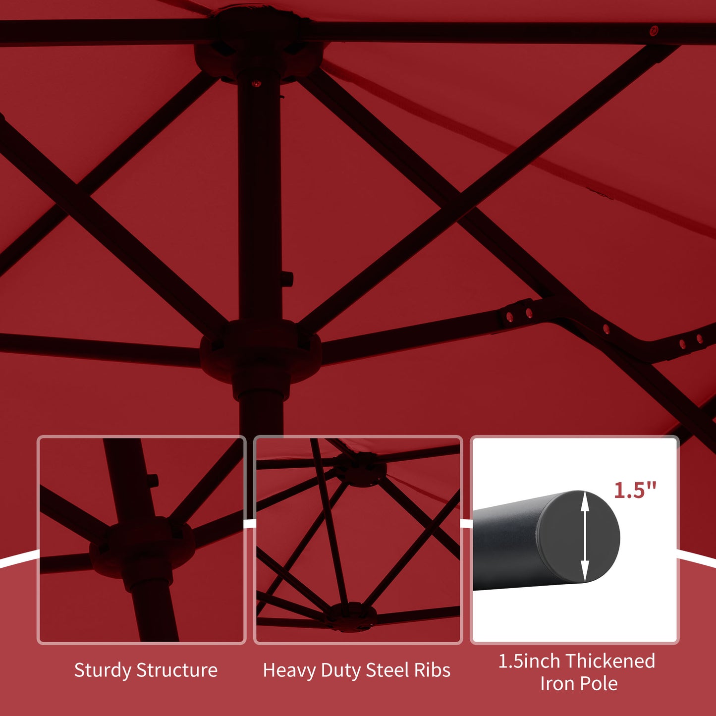 Autlaycil 13ft Patio Umbrella with Crank System and Sturdy Ribs, Sun Protection for Garden, Deck, Poolside, Outdoor - Red