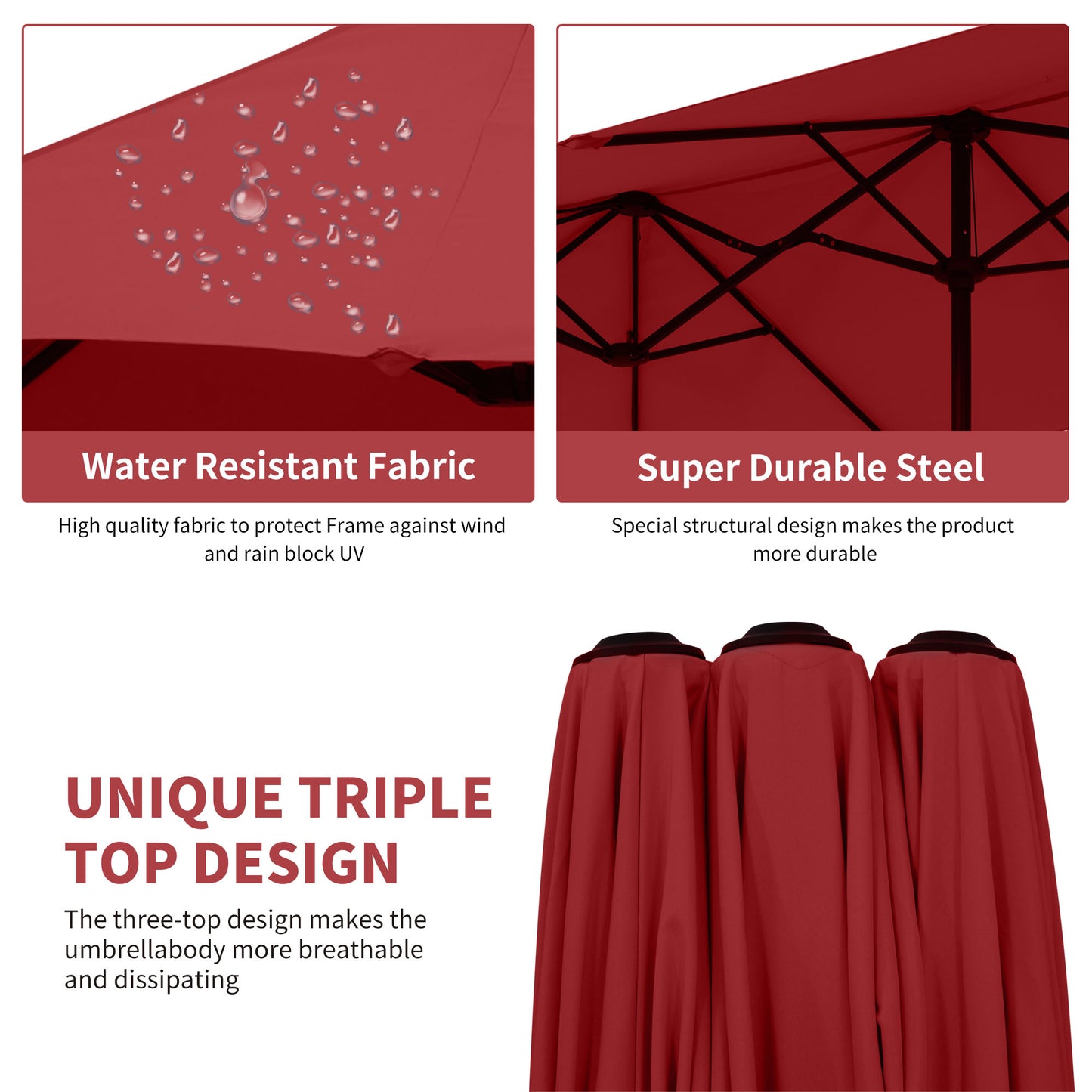 Autlaycil 13ft Patio Umbrella with Crank System and Sturdy Ribs, Sun Protection for Garden, Deck, Poolside, Outdoor - Red
