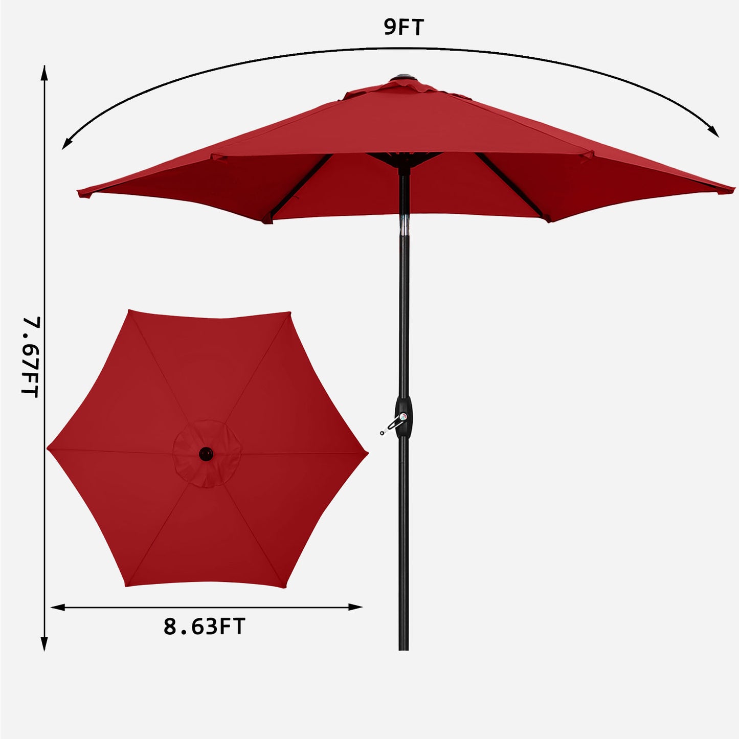 Autlaycil 9ft Red Outdoor Patio Umbrellas, Sturdy Ribs with Tilt and Crank for Table Garden Market and Poolside