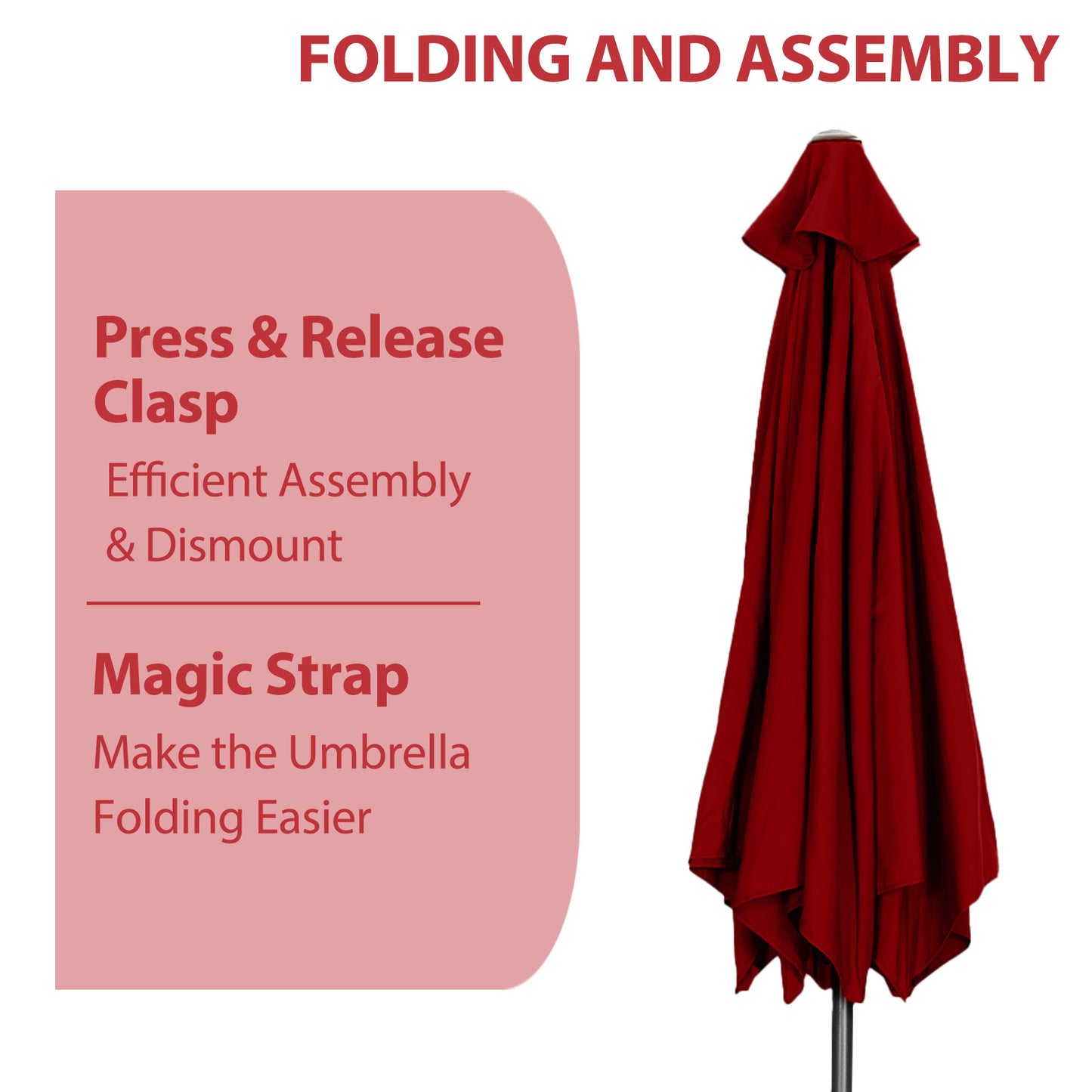 Autlaycil 9ft Red Outdoor Patio Umbrellas, Sturdy Ribs with Tilt and Crank for Table Garden Market and Poolside