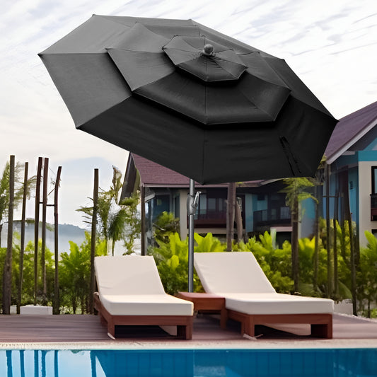 Autlaycil 10 ft Patio Umbrella 3 Tiers Adjustable Outdoor Market Umbrella with Crank for Beach Pool (Black)