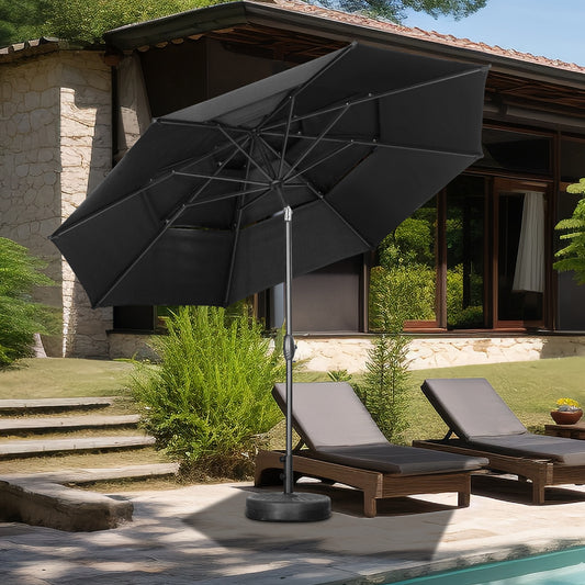 Autlaycil 10' Patio Umbrella and Base 3 Tiers with Tilt and Crank for Outdoor, Pool, Beach, Garden, Black