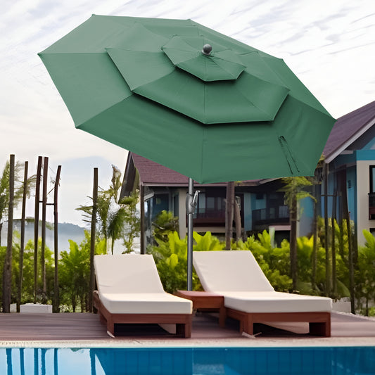 Autlaycil 10 ft Patio Umbrella 3 Tiers Adjustable Outdoor Market Umbrella with Crank for Beach Pool (Green)