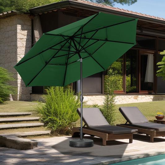 Autlaycil 10' Patio Umbrella and Base 3 Tiers with Tilt and Crank for Outdoor, Pool, Beach, Garden, Green