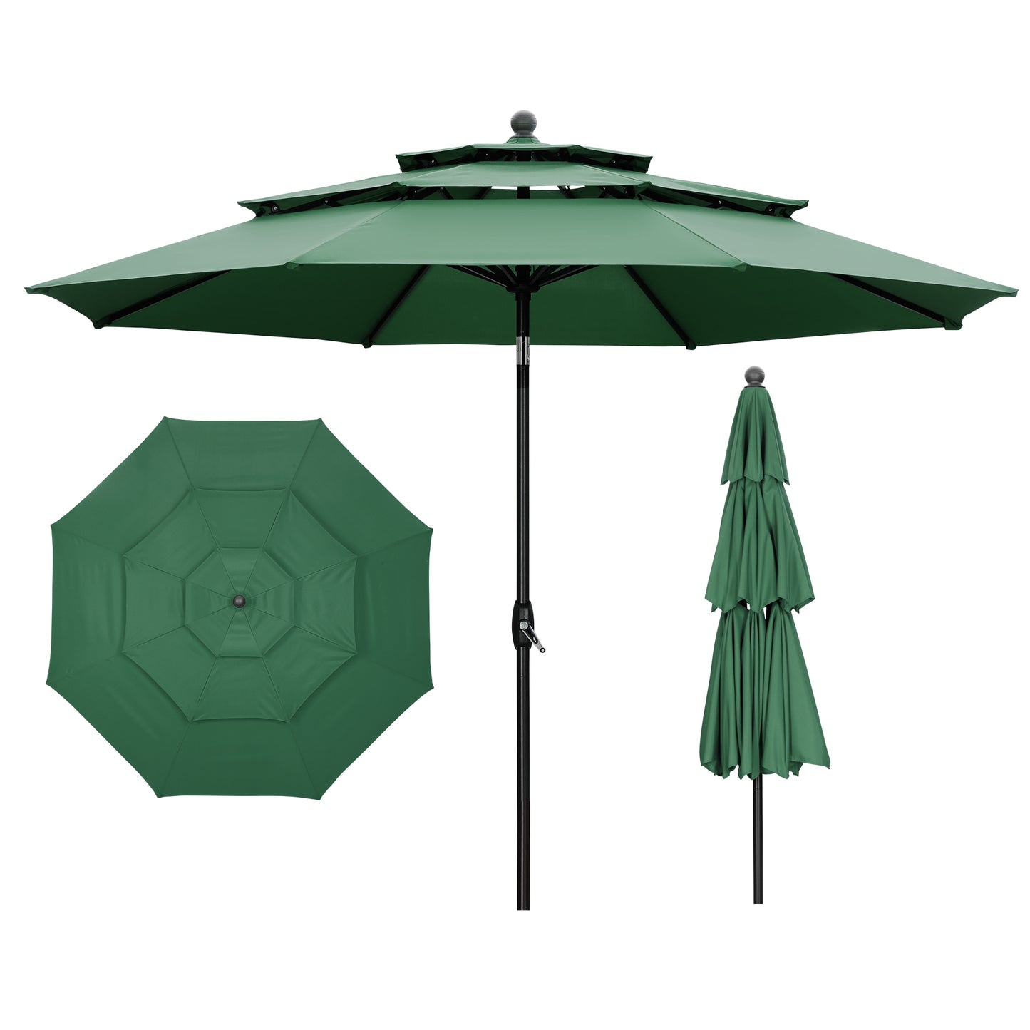 Autlaycil 10ft Green Patio Umbrella with Push Button Tilt and Crank, 8 Sturdy Ribs UV Protection Waterproof for Garden, Deck, Table, Pool