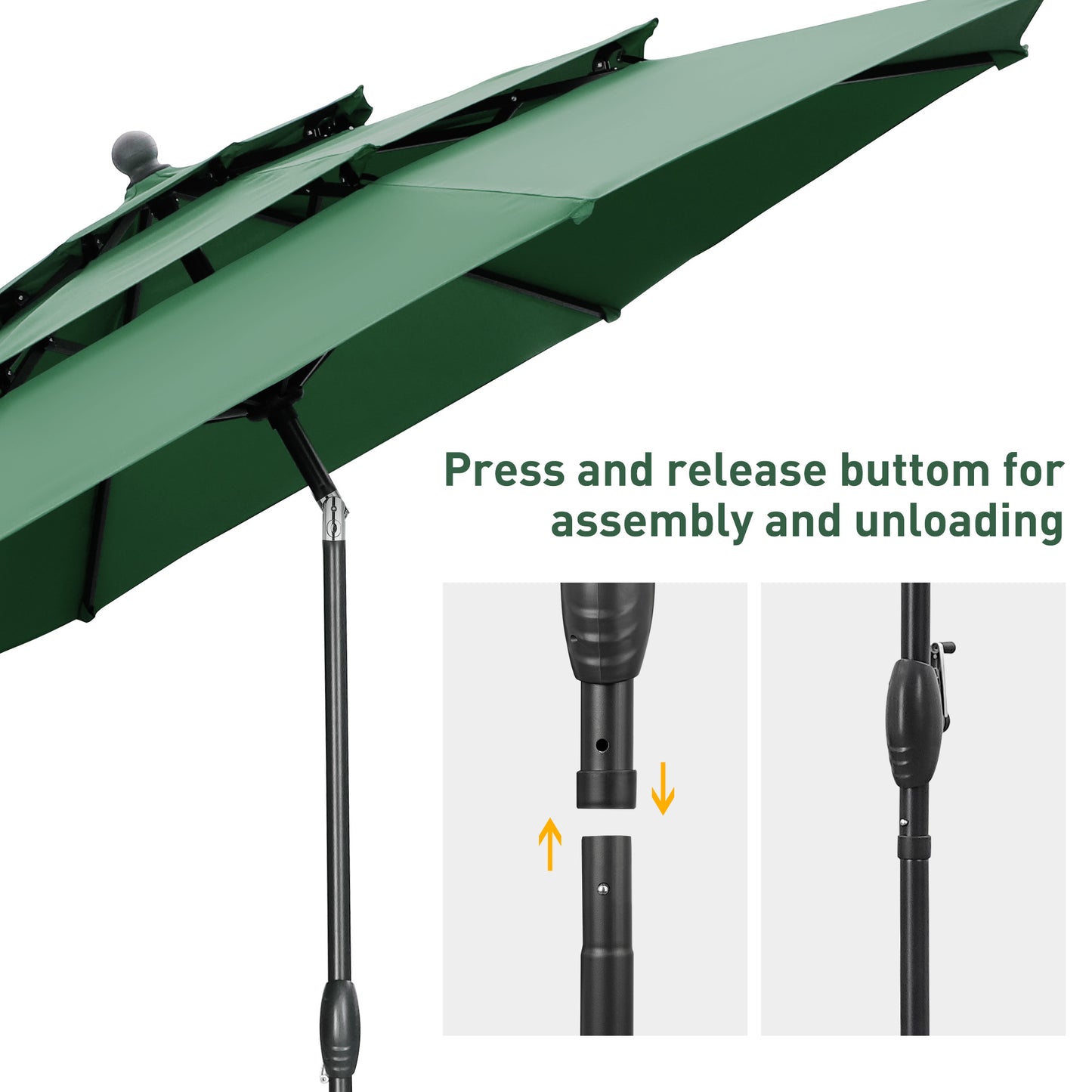 Autlaycil 10ft Green Patio Umbrella with Push Button Tilt and Crank, 8 Sturdy Ribs UV Protection Waterproof for Garden, Deck, Table, Pool