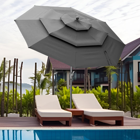 Autlaycil 10 ft Patio Umbrella 3 Tiers Adjustable Outdoor Market Umbrella with Crank for Beach Pool (Grey)