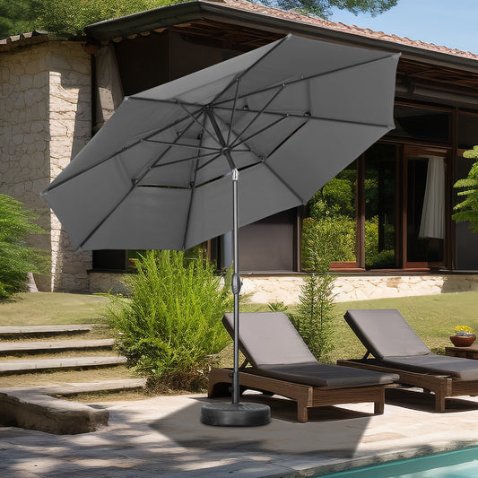 Autlaycil 10' Patio Umbrella and Base 3 Tiers with Tilt and Crank for Outdoor, Pool, Beach, Garden, Grey