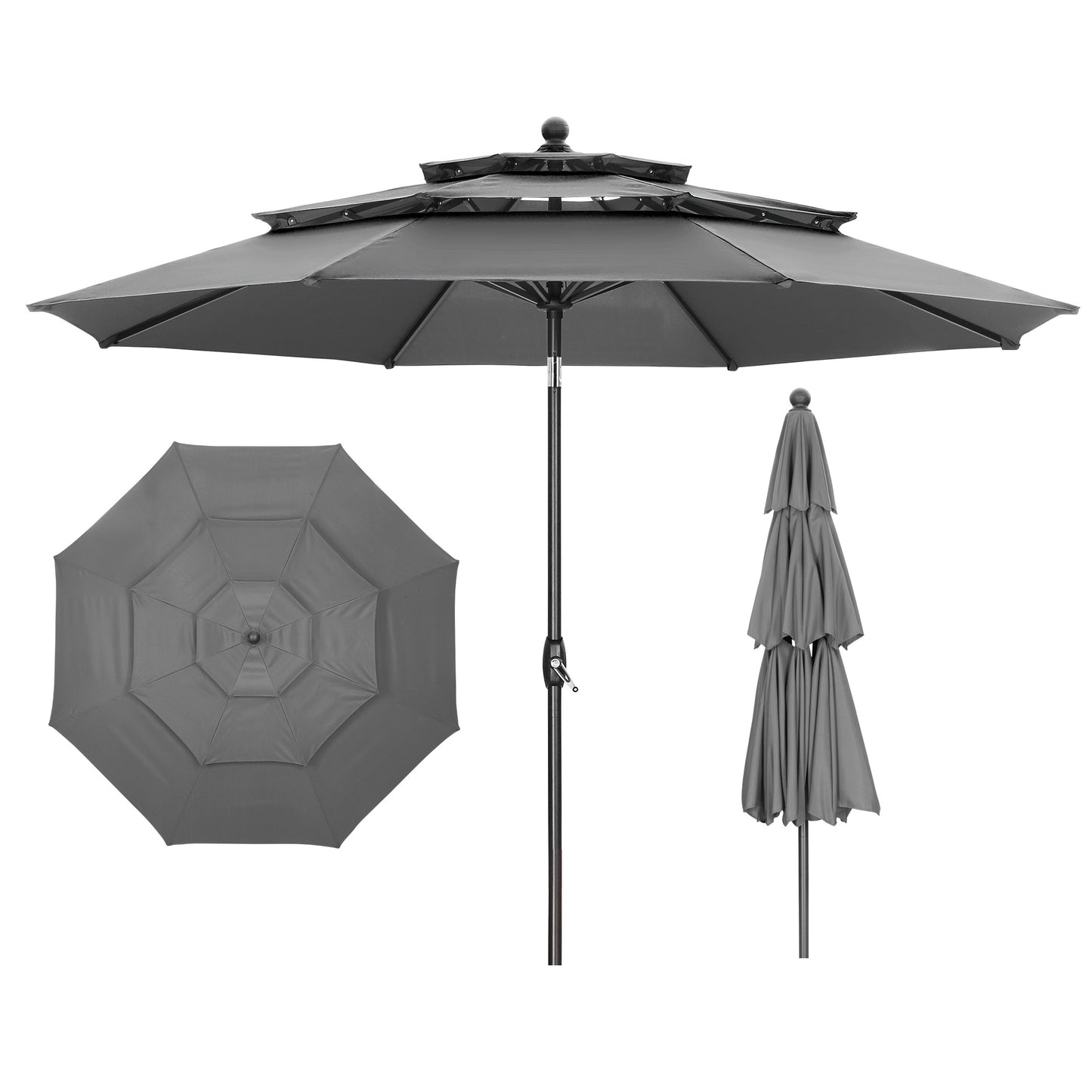 Autlaycil 10ft Gray Patio Umbrella with Push Button Tilt and Crank, 8 Sturdy Ribs UV Protection Waterproof for Garden, Deck, Table, Pool