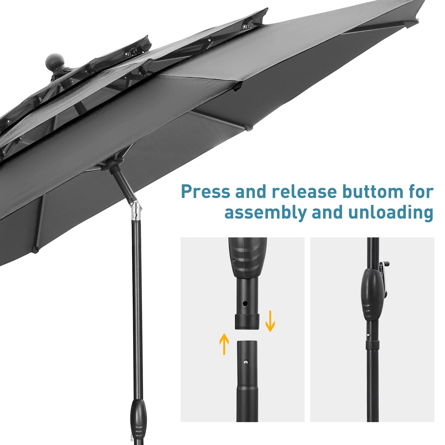 Autlaycil 10ft Gray Patio Umbrella with Push Button Tilt and Crank, 8 Sturdy Ribs UV Protection Waterproof for Garden, Deck, Table, Pool