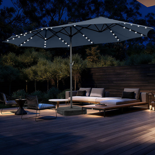 Autlaycil 15' Market Patio Umbrella and Matching Base with Crank System and 48 Solar Powered LED Lights for Outdoor, Market, Beach, Garden, Yard, Party, Navy Blue