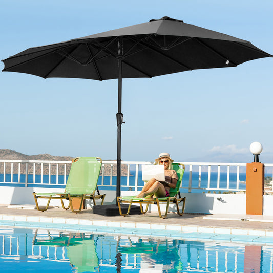 Autlaycil 15' Pool Patio Umbrella and Umbrella Base,Extra Large Umbrella with Crank, for Outdoor, Market, Beach, Garden, Yard, Party, Black