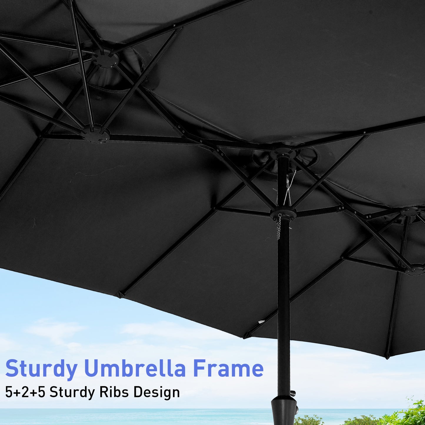 Autlaycil 15' Pool Patio Umbrella and Umbrella Base,Extra Large Umbrella with Crank, for Outdoor, Market, Beach, Garden, Yard, Party, Black