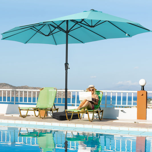 Autlaycil 15' Pool Patio Umbrella and Umbrella Base,Extra Large Umbrella with Crank, for Outdoor, Market, Beach, Garden, Yard, Party, Blue