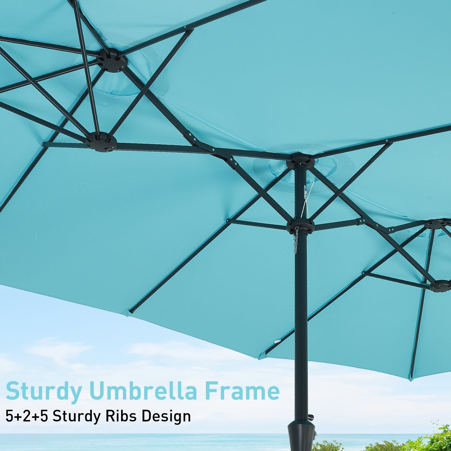 Autlaycil 15' Pool Patio Umbrella and Umbrella Base,Extra Large Umbrella with Crank, for Outdoor, Market, Beach, Garden, Yard, Party, Blue