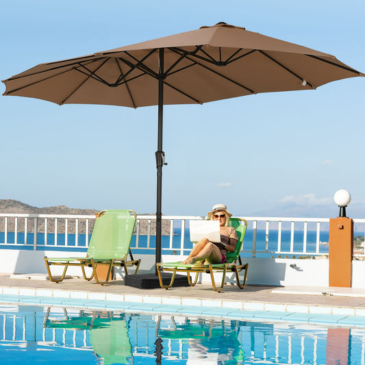Autlaycil 15' Pool Patio Umbrella and Umbrella Base,Extra Large Umbrella with Crank, for Outdoor, Market, Beach, Garden, Yard, Party, Brown