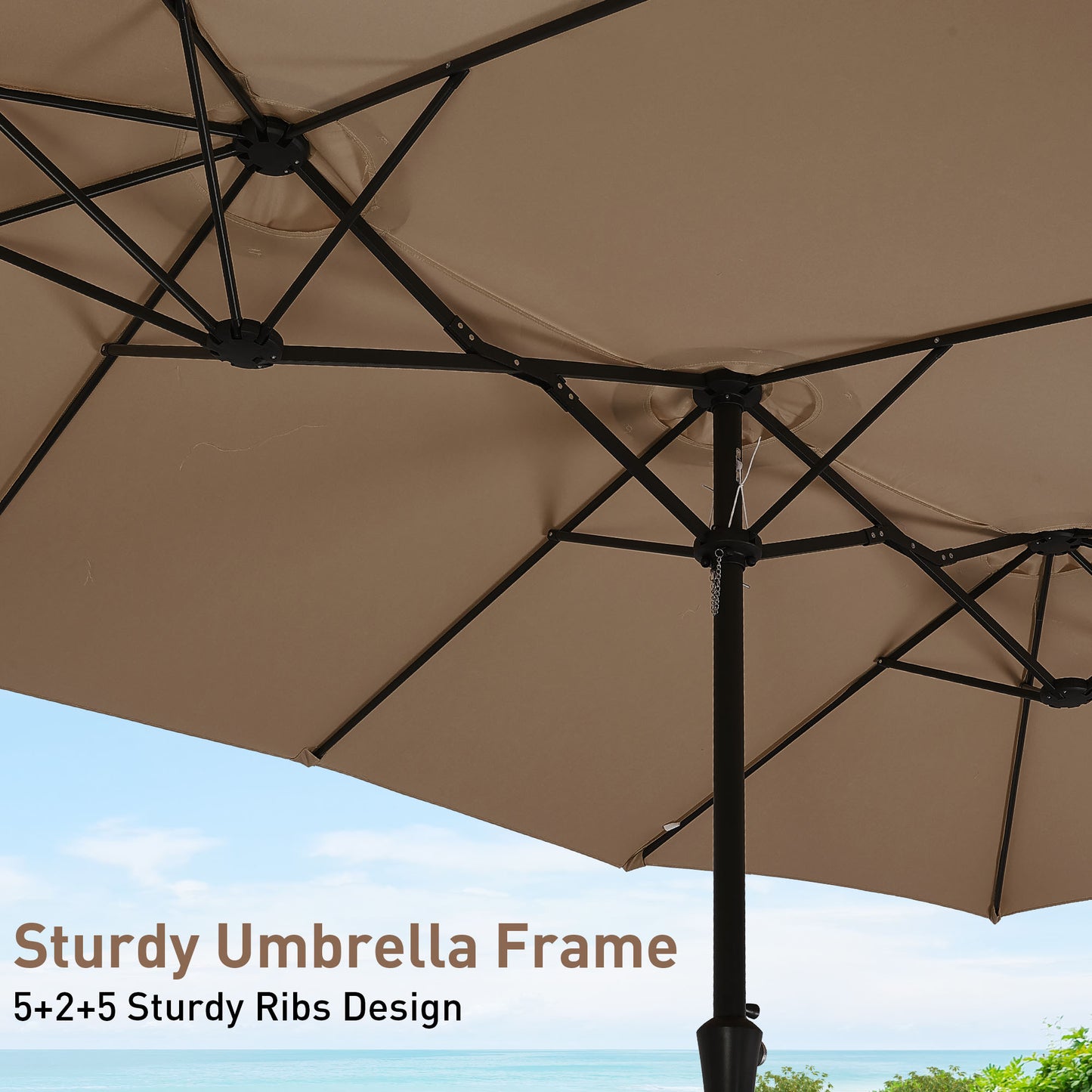 Autlaycil 15' Pool Patio Umbrella and Umbrella Base,Extra Large Umbrella with Crank, for Outdoor, Market, Beach, Garden, Yard, Party, Brown