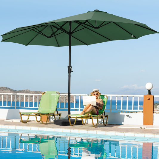 Autlaycil 15' Pool Patio Umbrella and Umbrella Base,Extra Large Umbrella with Crank, for Outdoor, Market, Beach, Garden, Yard, Party, Green