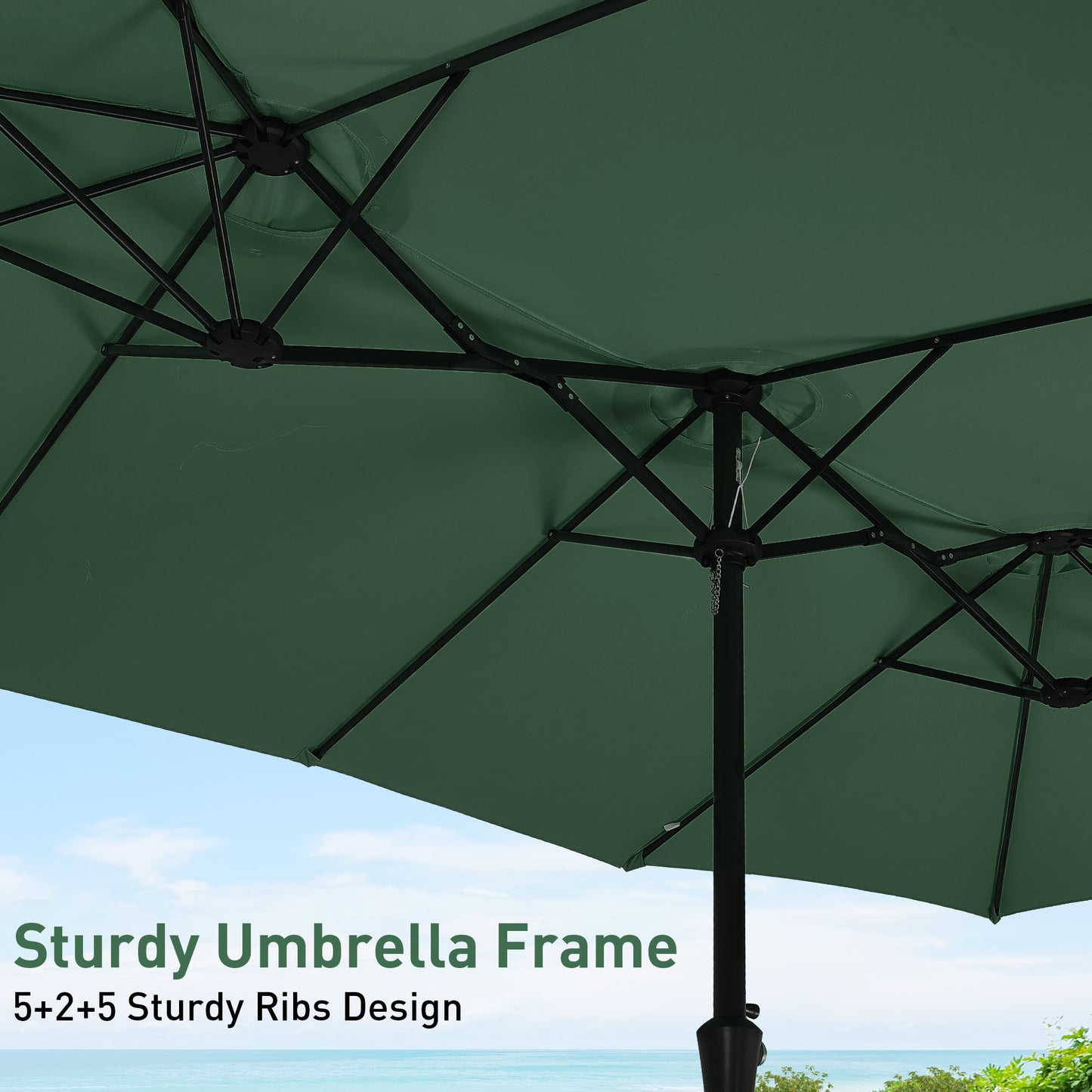 Autlaycil 15' Pool Patio Umbrella and Umbrella Base,Extra Large Umbrella with Crank, for Outdoor, Market, Beach, Garden, Yard, Party, Green