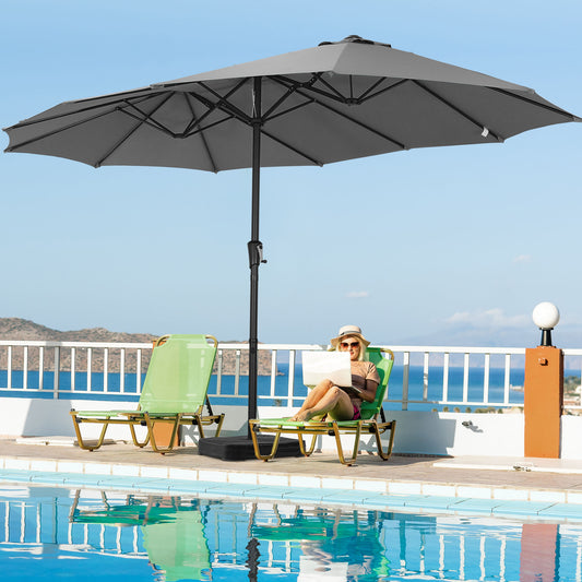 Autlaycil 15' Pool Patio Umbrella and Umbrella Base,Extra Large Umbrella with Crank, for Outdoor, Market, Beach, Garden, Yard, Party, Gray