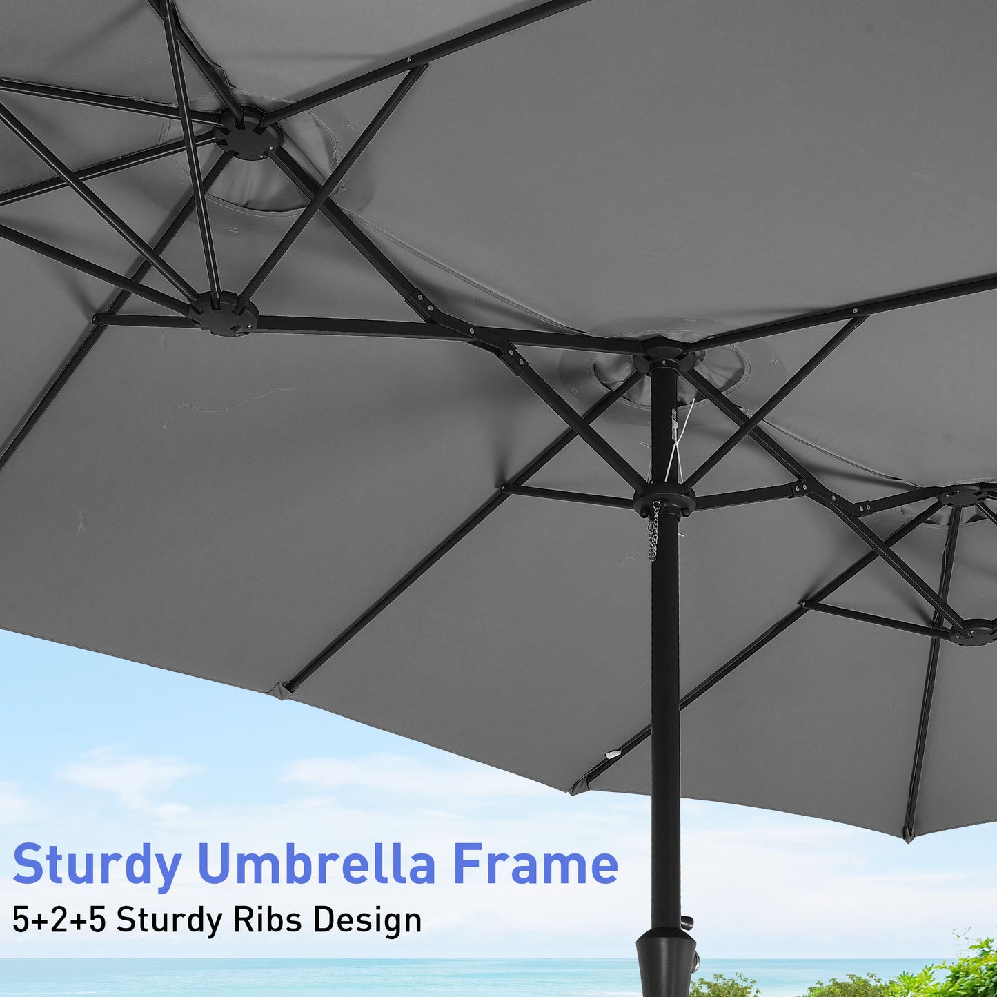 Autlaycil 15' Pool Patio Umbrella and Umbrella Base,Extra Large Umbrella with Crank, for Outdoor, Market, Beach, Garden, Yard, Party, Gray