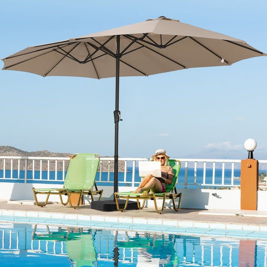 Autlaycil 15' Pool Patio Umbrella and Umbrella Base,Extra Large Umbrella with Crank, for Outdoor, Market, Beach, Garden, Yard, Party, Beige