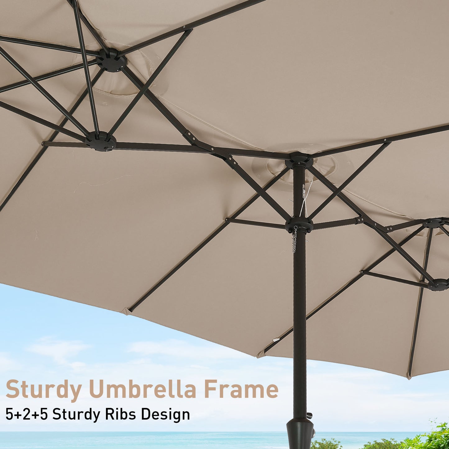Autlaycil 15' Pool Patio Umbrella and Umbrella Base,Extra Large Umbrella with Crank, for Outdoor, Market, Beach, Garden, Yard, Party, Beige