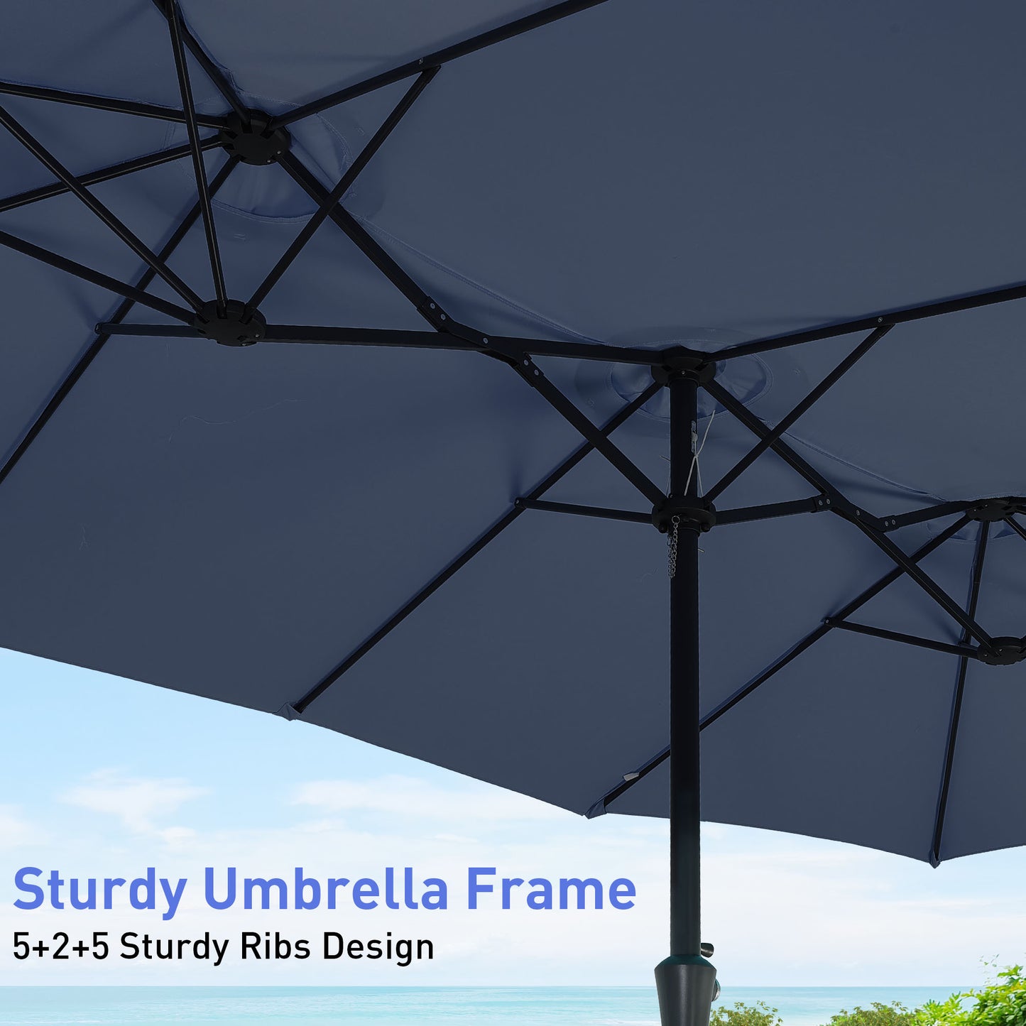 Autlaycil 15' Pool Patio Umbrella and Umbrella Base,Extra Large Umbrella with Crank, for Outdoor, Market, Beach, Garden, Yard, Party, Navy Blue