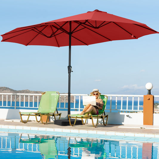 Autlaycil 15' Pool Patio Umbrella and Umbrella Base,Extra Large Umbrella with Crank, for Outdoor, Market, Beach, Garden, Yard, Party, Red