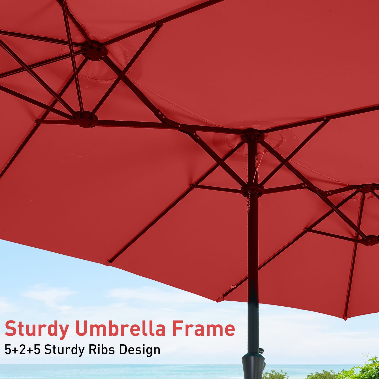 Autlaycil 15' Pool Patio Umbrella and Umbrella Base,Extra Large Umbrella with Crank, for Outdoor, Market, Beach, Garden, Yard, Party, Red