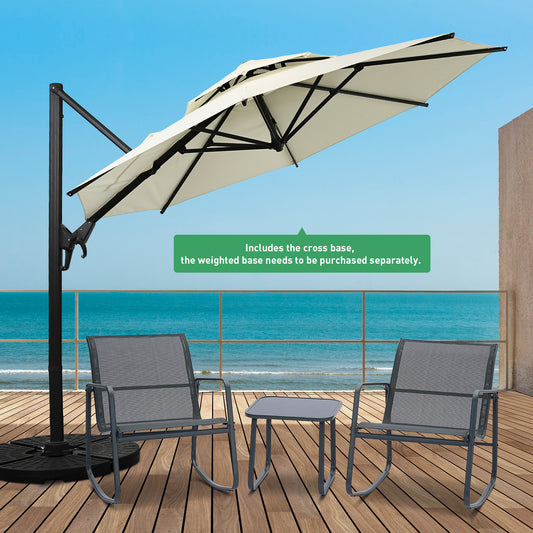 Autlaycil 5 Pcs Patio Outdoor Furniture Sets Contains 2 Textilene Fabric Rocking Bistro Chairs, Table, 10 ft Patio Cantilever Umbrella and Cross Base, Beige