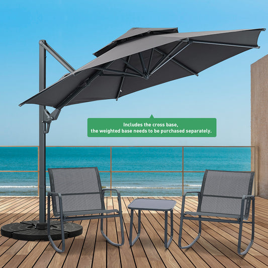 Autlaycil 5 Pcs Patio Outdoor Furniture Sets Contains 2 Textilene Fabric Rocking Bistro Chairs, Table, 10 ft Patio Cantilever Umbrella and Cross Base, Gray
