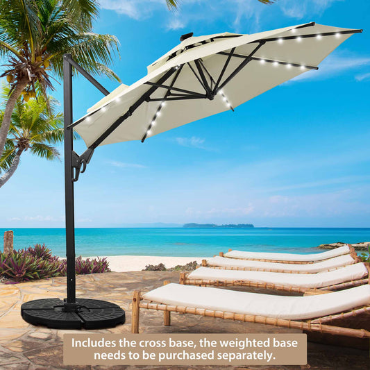 Autlaycil 10' Patio Umbrella with Solar Lights, Aluminum Offset Cantilever Umbrella with 360-degree Rotation for Garden Deck Pool Patio, Beige