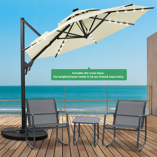 Autlaycil 5 Pcs Patio Outdoor Furniture Sets Contains 2 Textilene Fabric Rocking Bistro Chairs, Table, 10 ft Solar Cantilever Umbrella and Cross Base, Beige