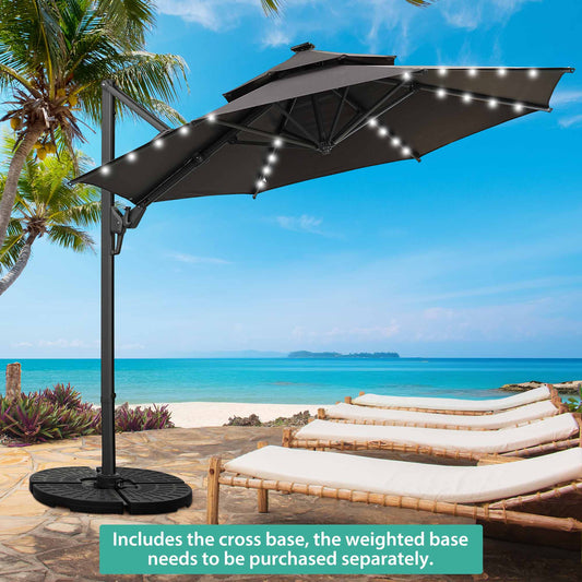 Autlaycil 10' Patio Umbrella with Solar Lights, Aluminum Offset Cantilever Umbrella with 360-degree Rotation for Garden Deck Pool Patio, Grey