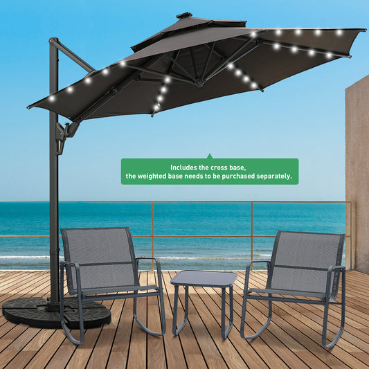 Autlaycil 5 Pcs Patio Outdoor Furniture Sets Contains 2 Textilene Fabric Rocking Bistro Chairs, Table, 10 ft Solar Cantilever Umbrella and Cross Base, Grey