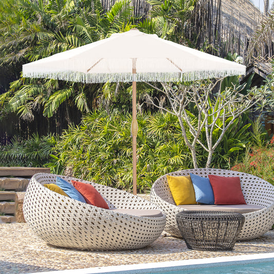 Autlaycil 7.5 ft Fringe Patio Umbrella for Beach, Pool, Adjustable Outdoor Market Umbrellas,Tassel Stylish - Beige