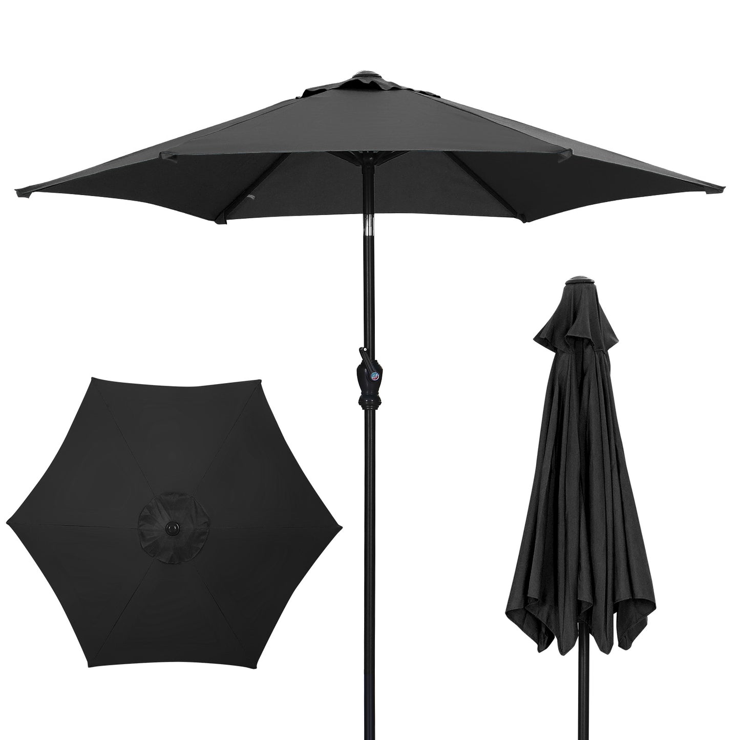 Autlaycil 7.5ft Black Outdoor Patio Umbrella with Tilt, Crank and Sturdy Ribs for Lawn, Garden, Backyard and Pool