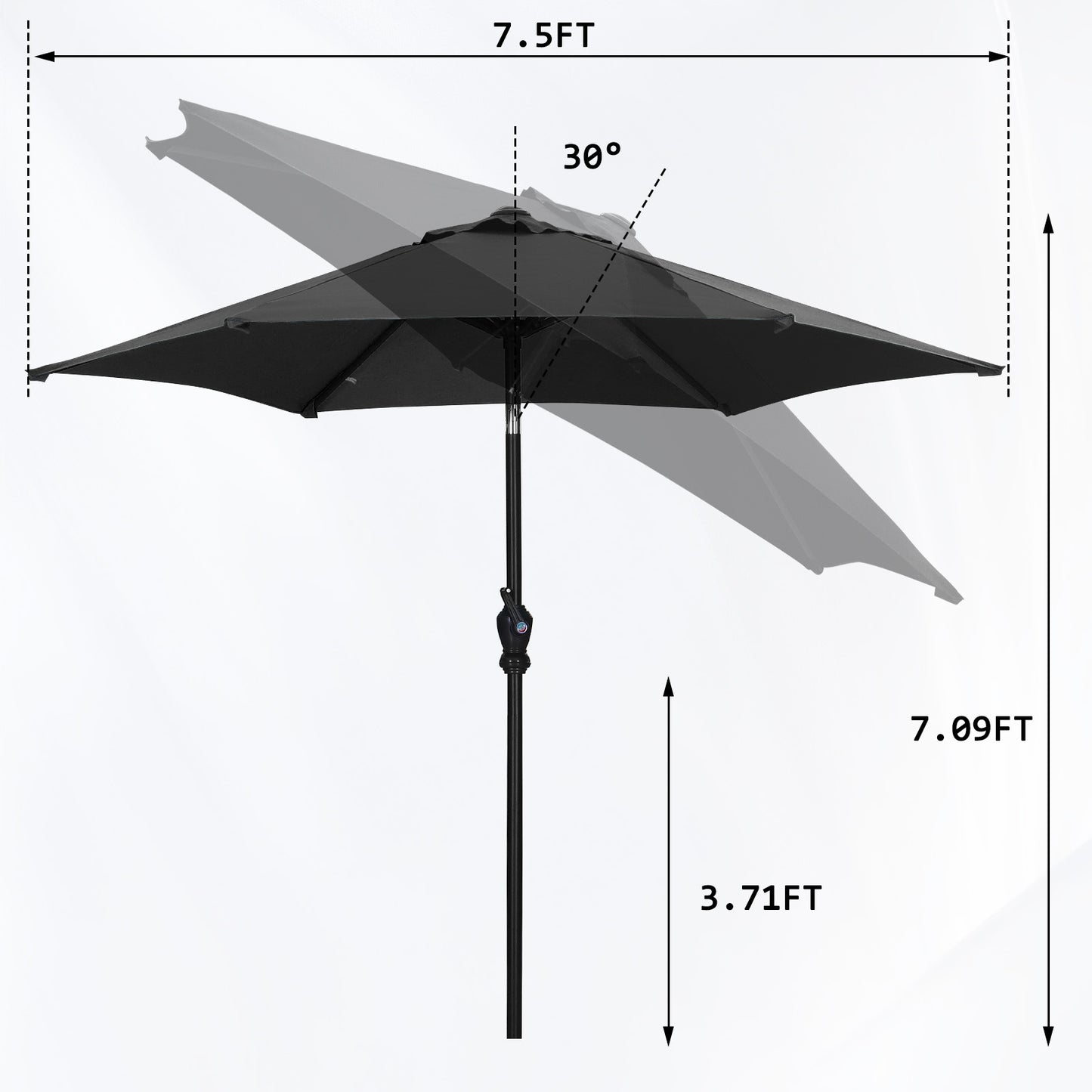 Autlaycil 7.5ft Black Outdoor Patio Umbrella with Tilt, Crank and Sturdy Ribs for Lawn, Garden, Backyard and Pool