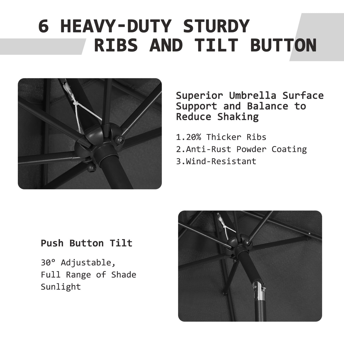 Autlaycil 7.5ft Black Outdoor Patio Umbrella with Tilt, Crank and Sturdy Ribs for Lawn, Garden, Backyard and Pool
