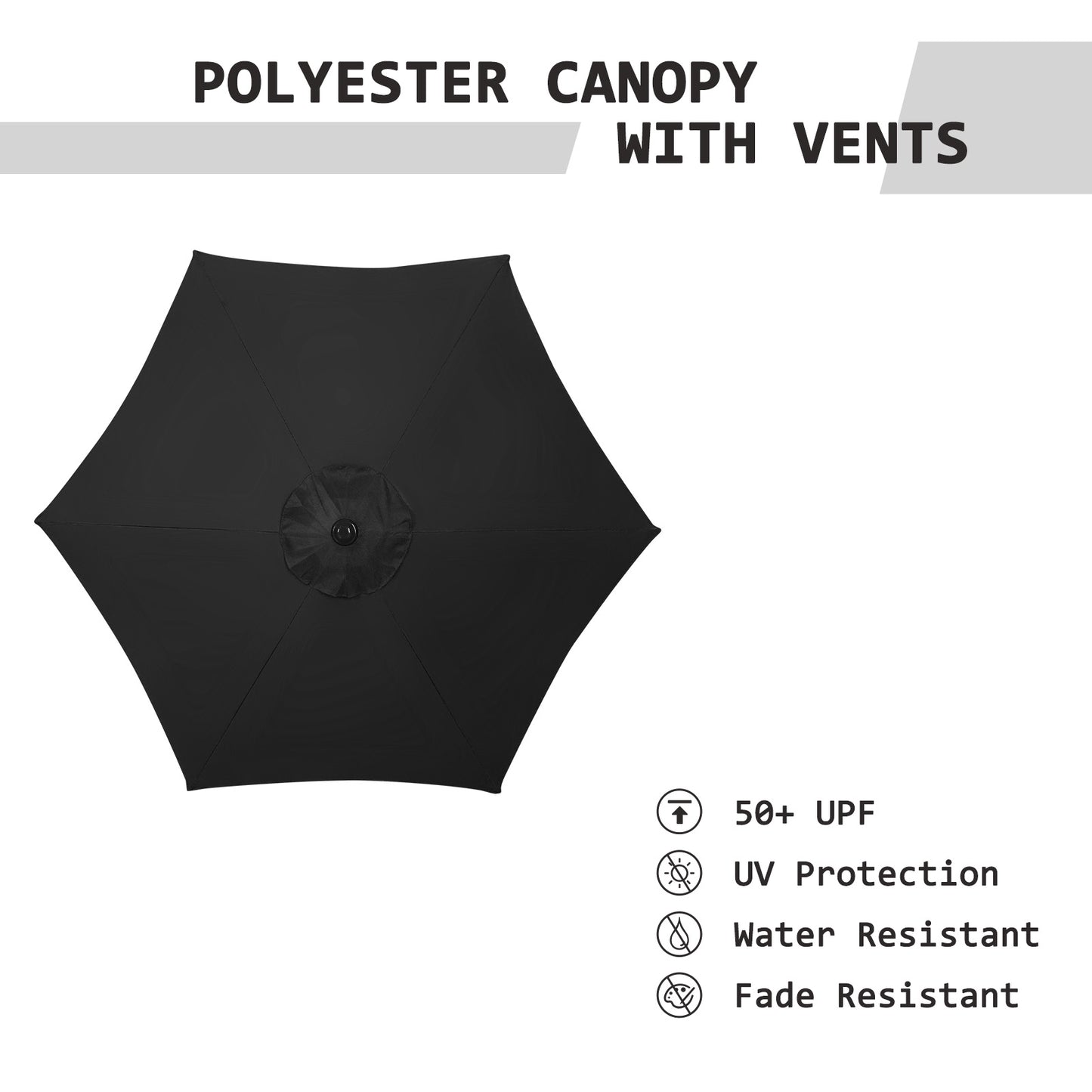 Autlaycil 7.5ft Black Outdoor Patio Umbrella with Tilt, Crank and Sturdy Ribs for Lawn, Garden, Backyard and Pool