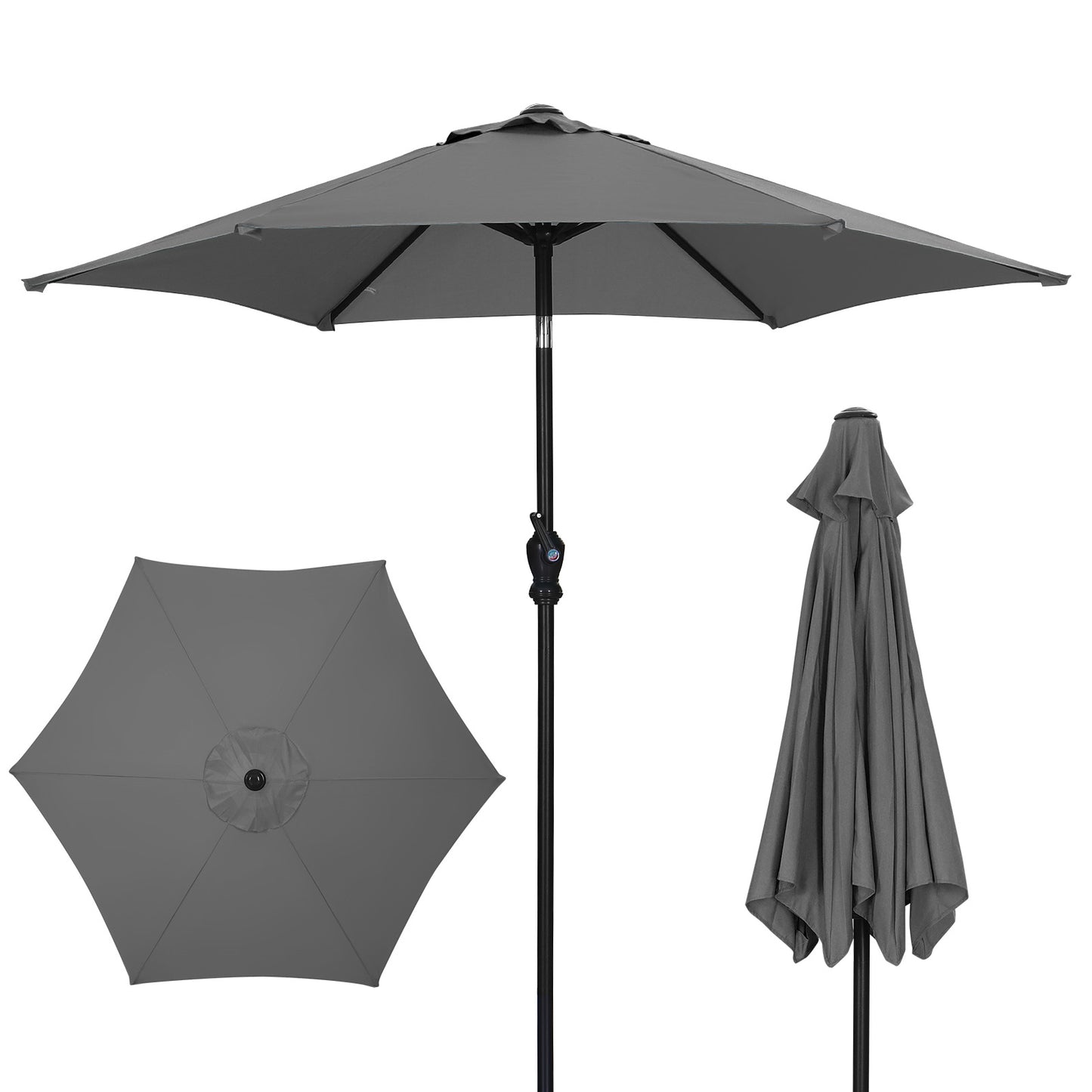 Autlaycil 7.5ft Gray Outdoor Patio Umbrella with Tilt, Crank and Sturdy Ribs for Lawn, Garden, Backyard and Pool