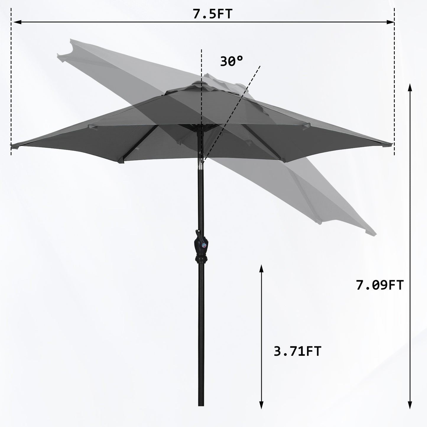 Autlaycil 7.5ft Gray Outdoor Patio Umbrella with Tilt, Crank and Sturdy Ribs for Lawn, Garden, Backyard and Pool