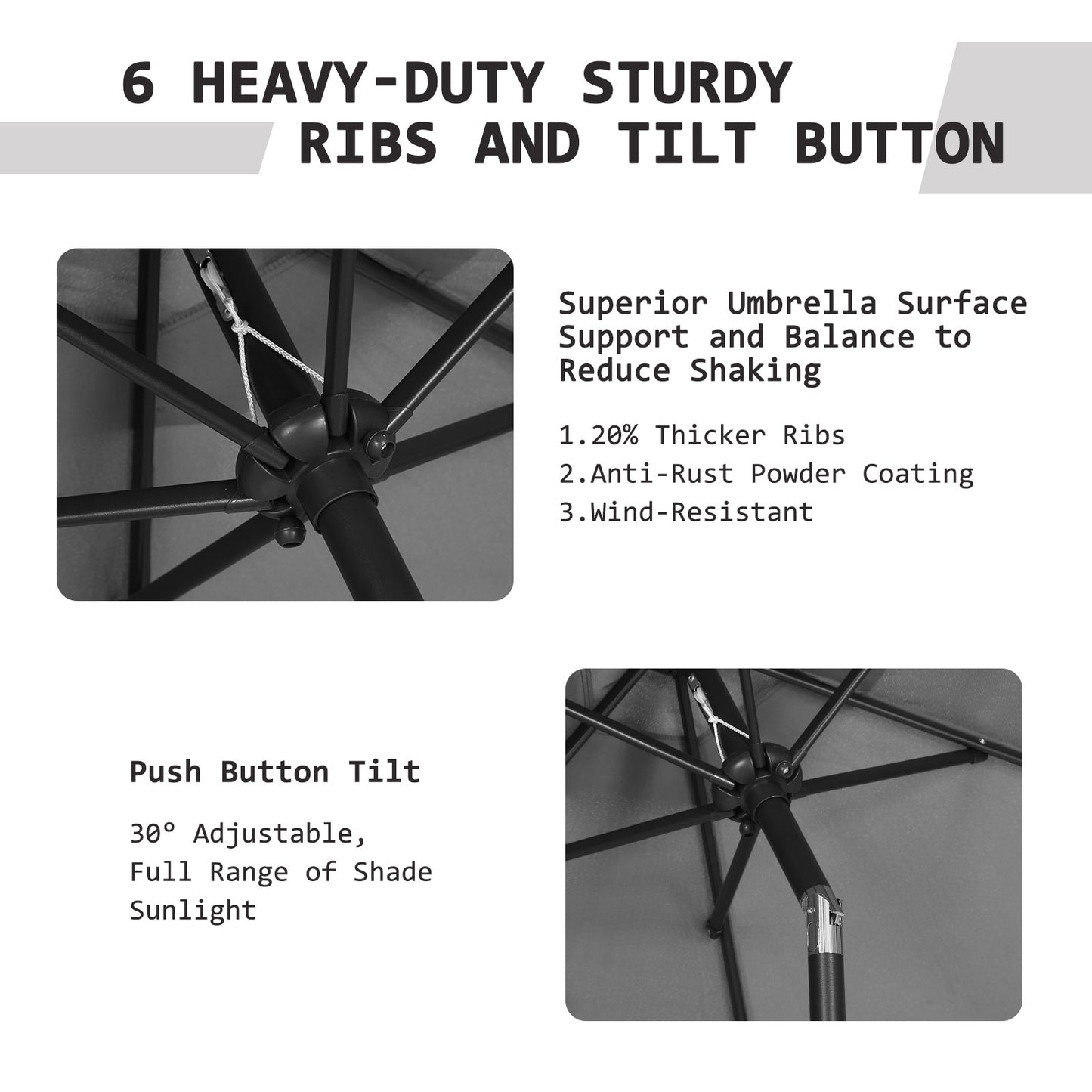 Autlaycil 7.5ft Gray Outdoor Patio Umbrella with Tilt, Crank and Sturdy Ribs for Lawn, Garden, Backyard and Pool