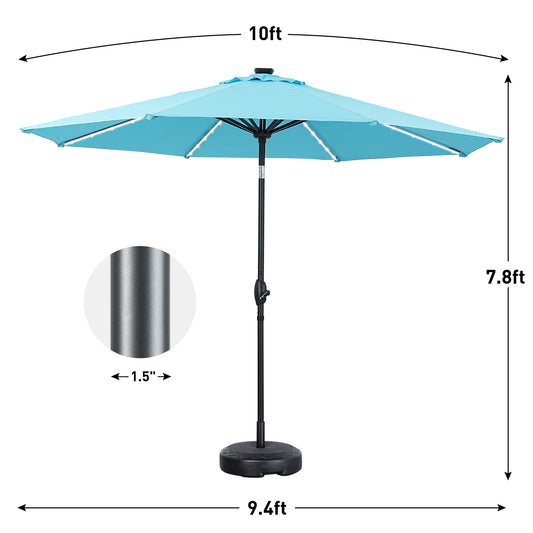 Autlaycil 10 ft Patio Umbrella with 8 LED Strip Lights, Contain Umbrella Base, Button to Tilt, Crank to Adjust Switch (Blue)