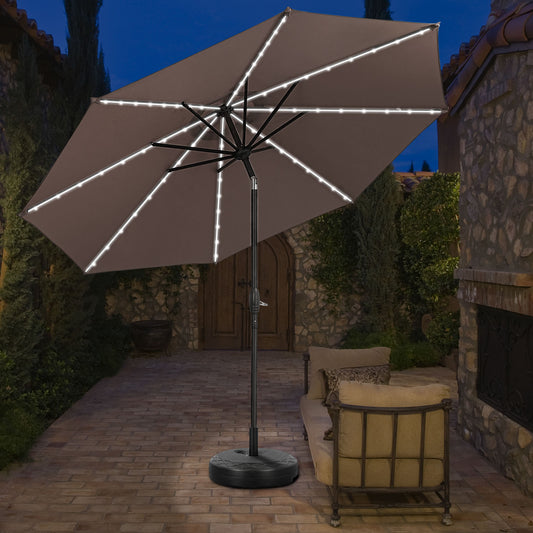 Autlaycil 10 ft Patio Umbrella with 8 LED Strip Lights, Contain Umbrella Base, Button to Tilt, Crank to Adjust Switch (Coffee)